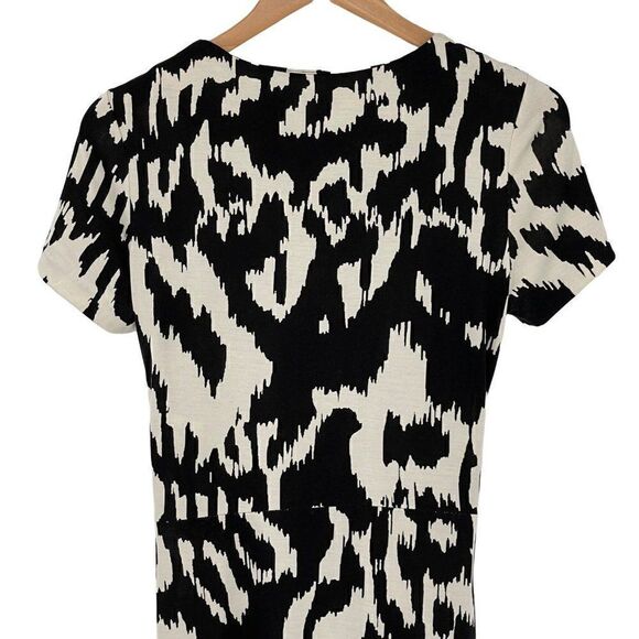 Diane Von Furstenberg Zoe 100% Silk Sheath Dress Flower Ikat Black Ivory Size 10 - Picture 10 of 14
